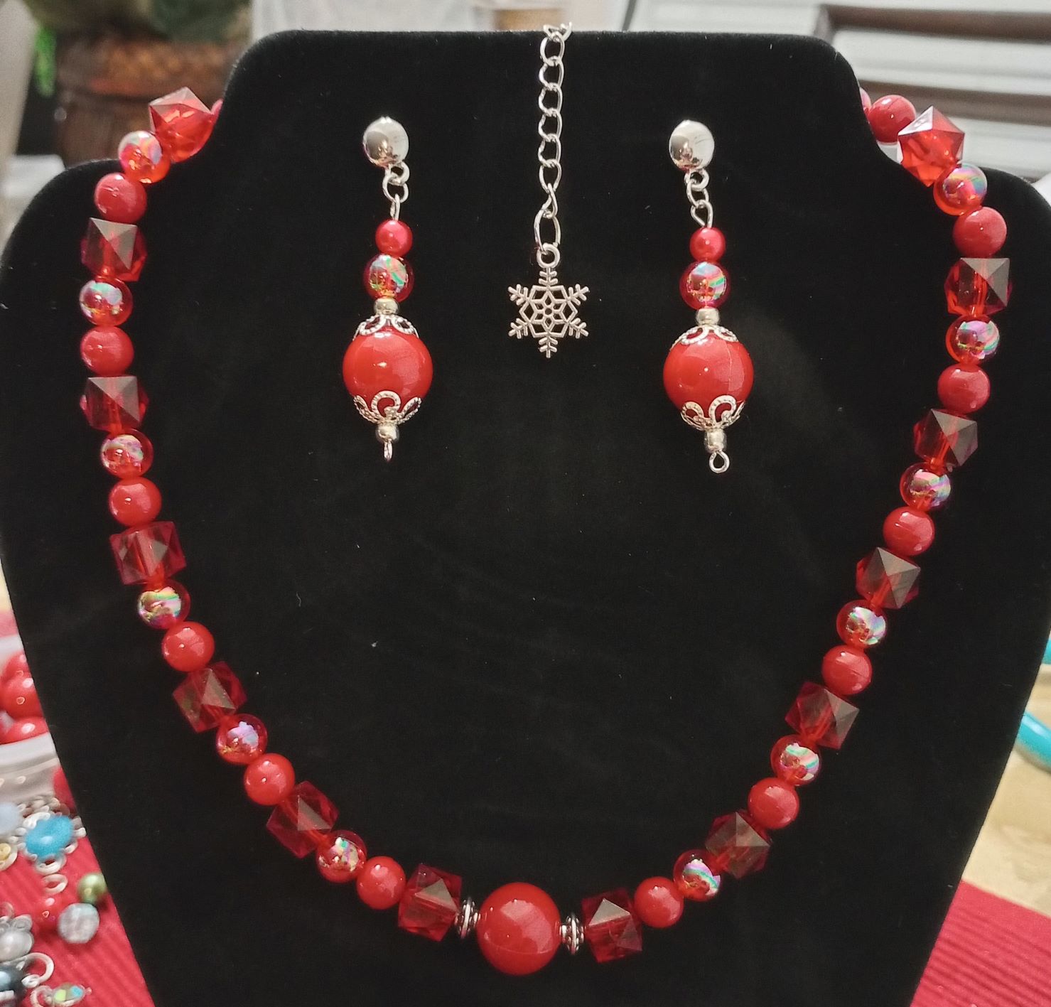 D – Red Transparent Necklace and Earring Set