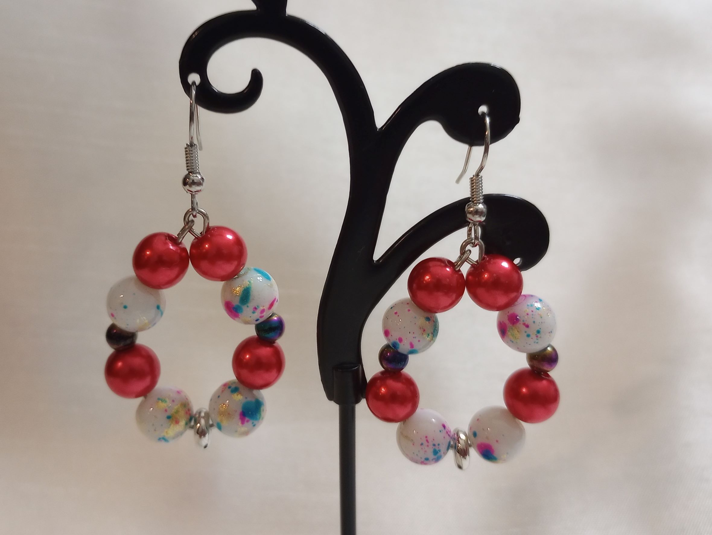 A – Red Pearl Dye Earrings