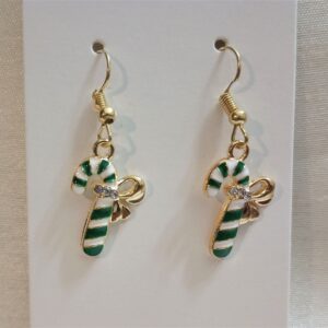 A - Green & White Candy Cane Earrings