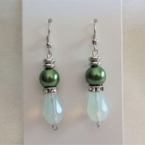 A - Emerald Green & White Tear Drop Earrings