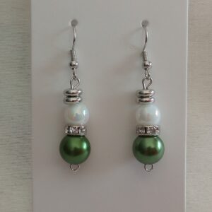 A - Emerald Green & Pearl White Earrings