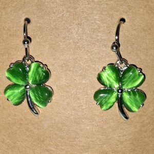 A - Shiny Green Four-Leaf Clover Earrings