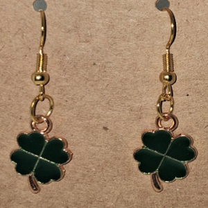 A – Dark Green Four-Leaf Clover Earrings