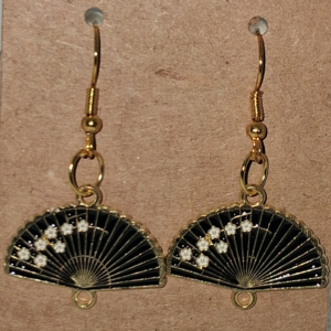 A – Black Floral Fan Earrings
