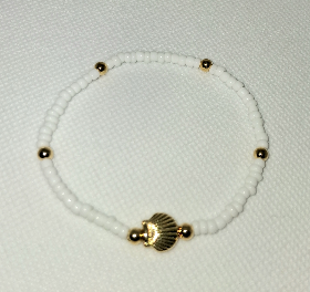 B - Gold Clam Pearl Bead Bracelet