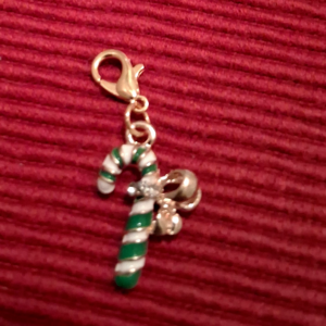 F - Green & White Candy Cane Charm