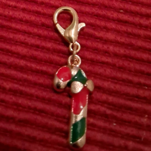 F - Red, Green & Gold Candy Cane Charm