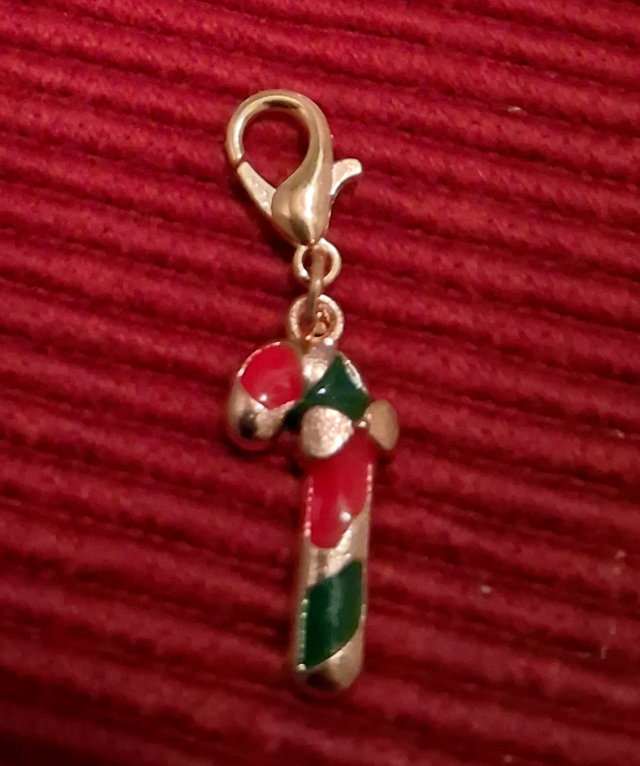 F – Red, Green & Gold Candy Cane Charm